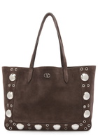 Valentino Nellcôte Studded Suede Tote - Dark Brown - One Size