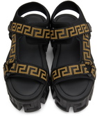 Versace Black & Gold La Greca Platform Sandals