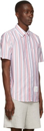 Thom Browne Red & White Oxford Shadow Stripe Short Sleeve Shirt