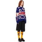 Charles Jeffrey Loverboy Blue and Red Wool Logo Sweater