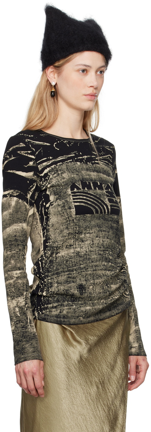 Anna Sui Black & Khaki Bleached 'Anna Sui' Long Sleeve T-Shirt