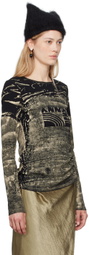 Anna Sui Black & Khaki Bleached 'Anna Sui' Long Sleeve T-Shirt