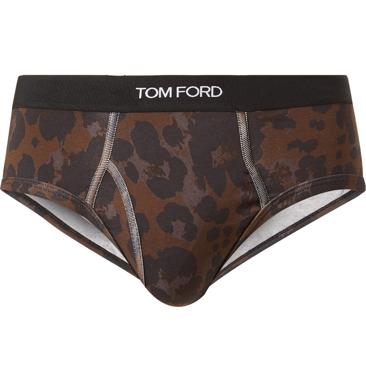 Photo: TOM FORD - Leopard-Print Stretch-Cotton Briefs - Brown