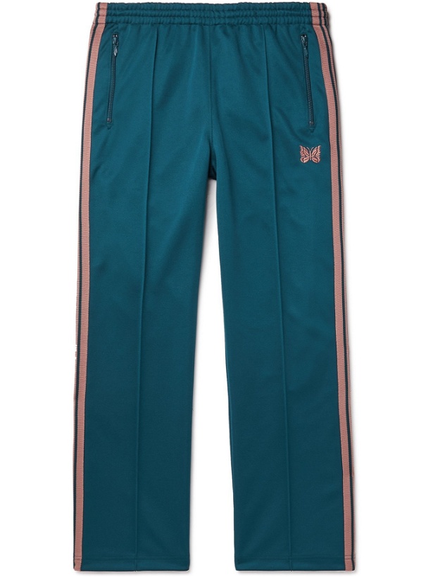 Photo: NEEDLES - Logo-Embroidered Webbing-Trimmed Cotton-Blend Velour Sweatpants - Green