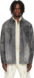 KUSIKOHC Black Printed Leather Shirt Jacket