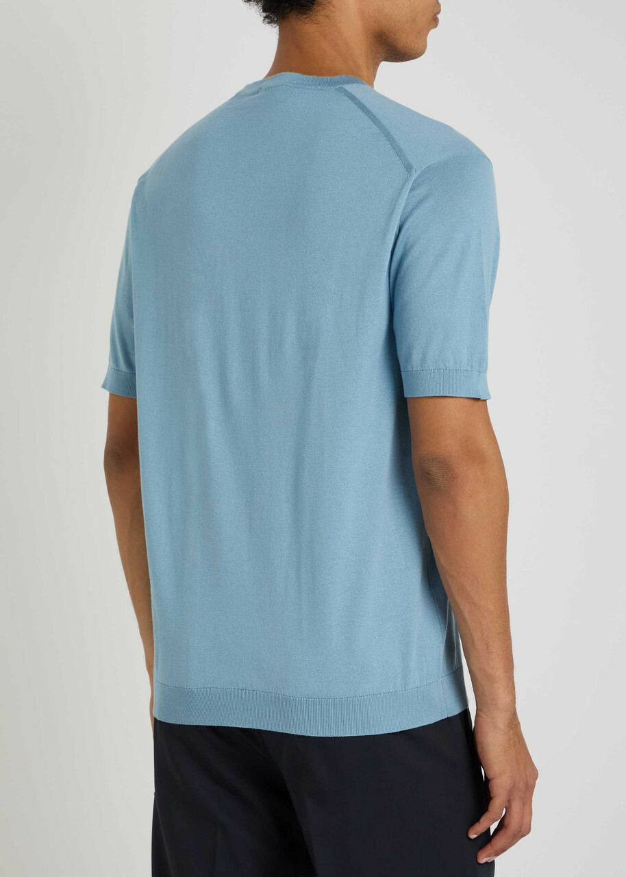 John Smedley Torin Fine-knit Cotton T-shirt Light Blue