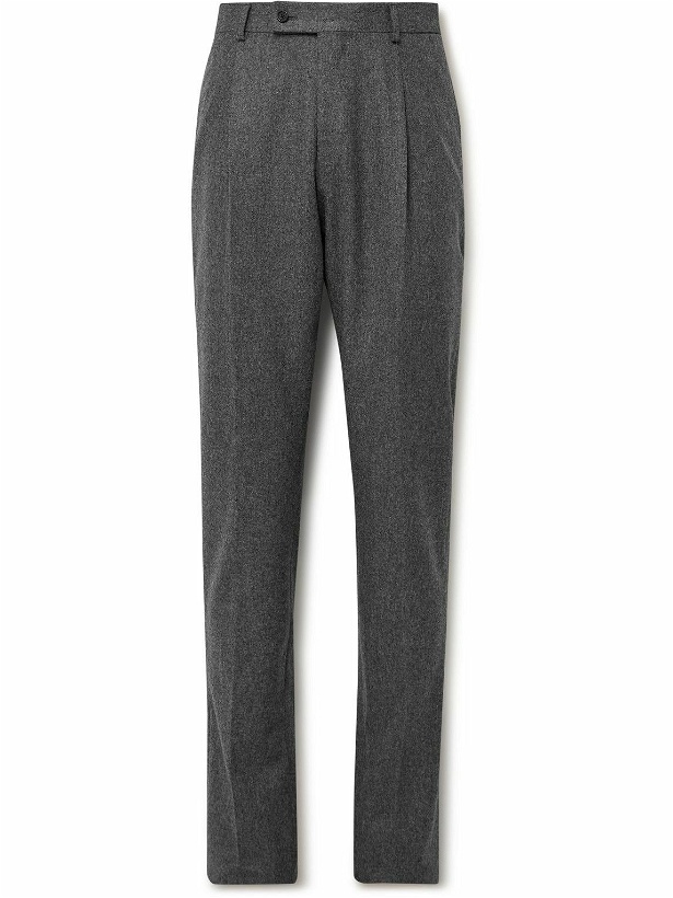 Photo: Caruso - Slim-Fit Pleated Wool-Flannel Trousers - Gray