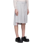 Thom Browne White and Grey Seersucker Backstrap Knee-Length Skirt