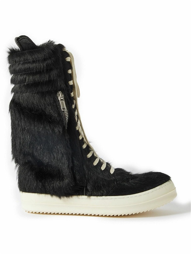Photo: Rick Owens - Cargo Basket Faux Fur and Leather High-Top Sneakers - Black