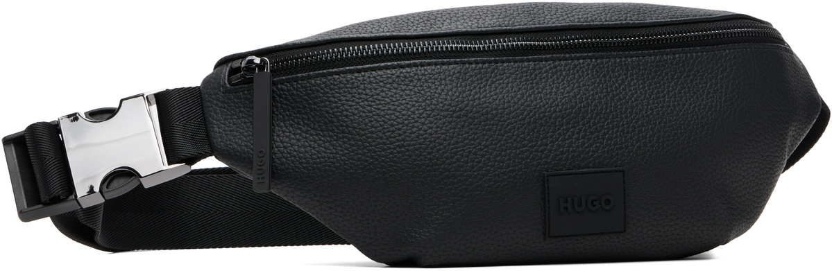 Hugo Black Logo Patch Grained Belt Bag