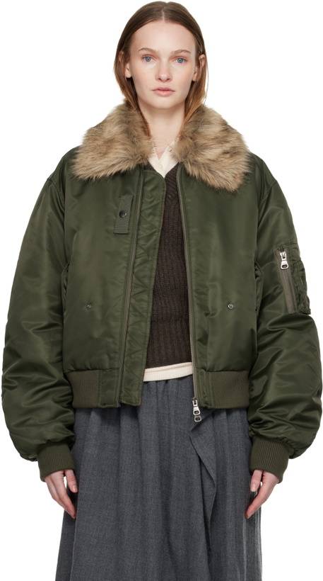 Photo: Andersson Bell Green Faux-Fur Collar MA-1 Bomber Jacket