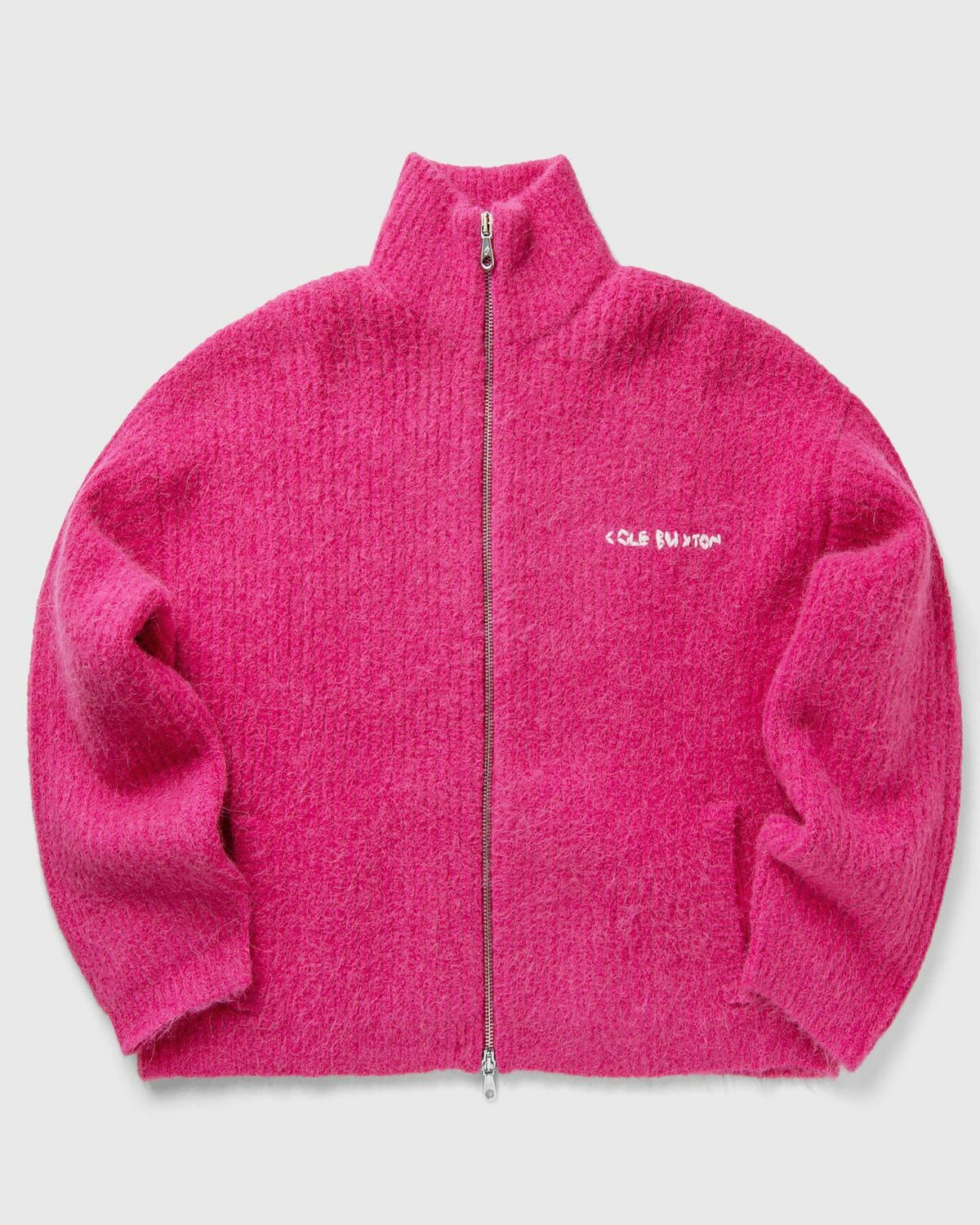 Cole Buxton EMBROIDERED RIB KNIT ZIP THROUGH pink Mens Pullovers/Zippers & Cardigan
