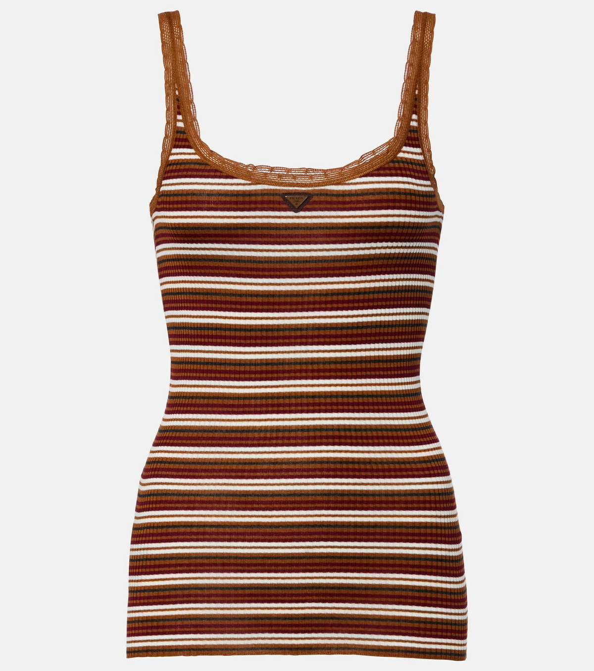 Prada Lace-trimmed striped cotton tank top