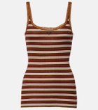 Prada Lace-trimmed striped cotton tank top