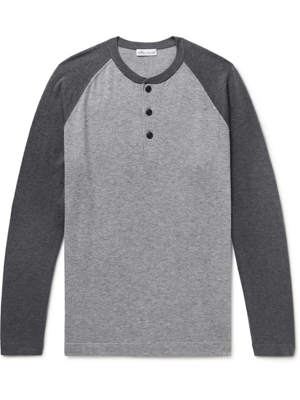 Photo: Peter Millar - Mountainside Colour-Blocked Cotton and Merino Wool-Blend Henley T-Shirt - Gray