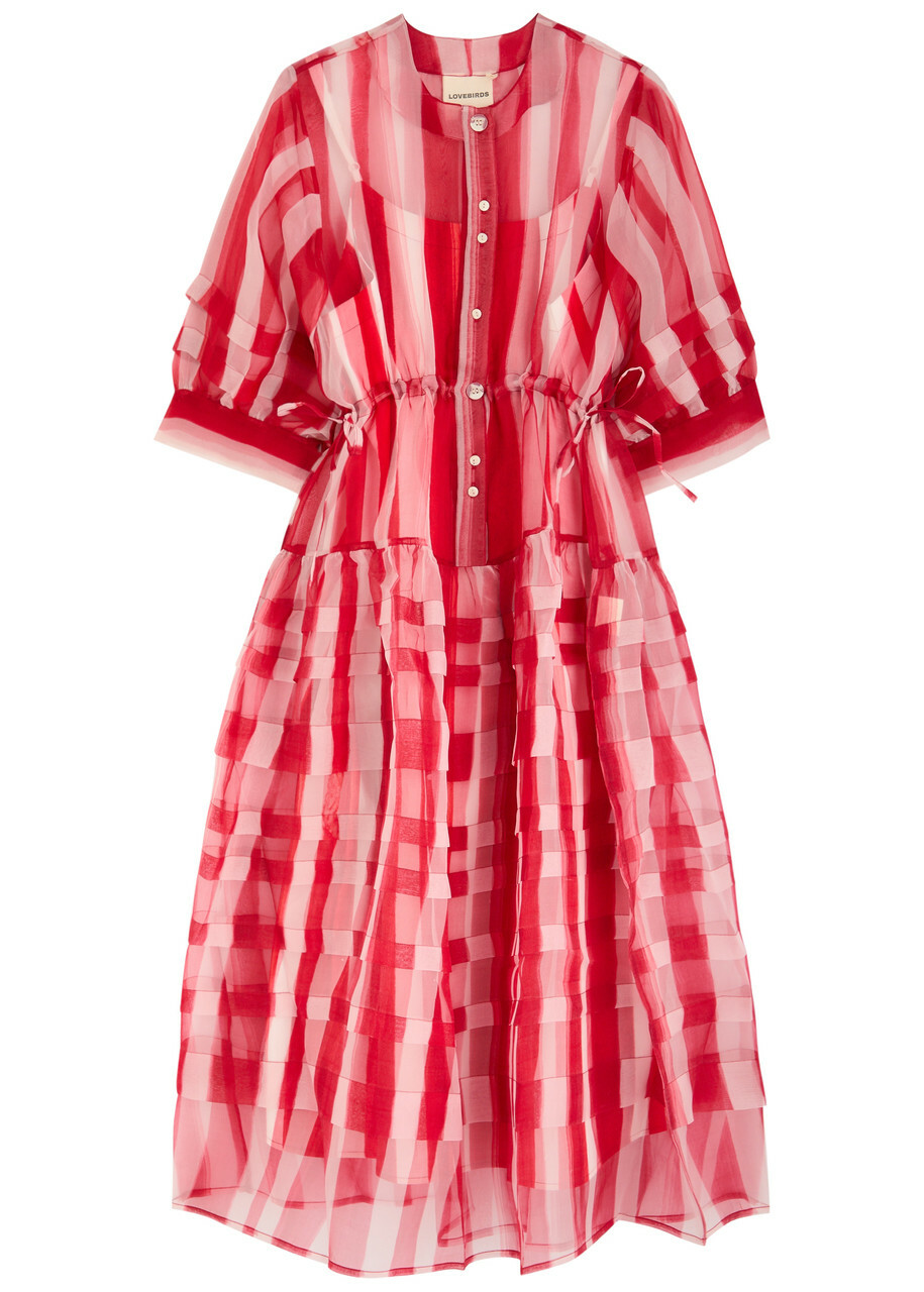 Lovebirds Rachel Striped Chiffon Midi Dress Pink