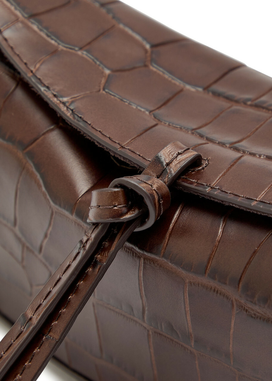 Staud Eve Crocodile-effect Leather Clutch - Brown - One Size