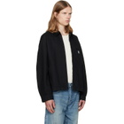 vowels Black Cord Collared Zip-Up Denim Jacket
