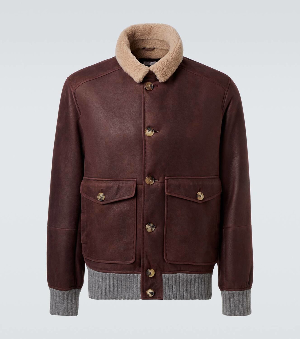 Brunello Cucinelli ミンク衿付き皮ジャケットM Leather jacket in burgundy - Brunello Cucinelli | Mytheresa