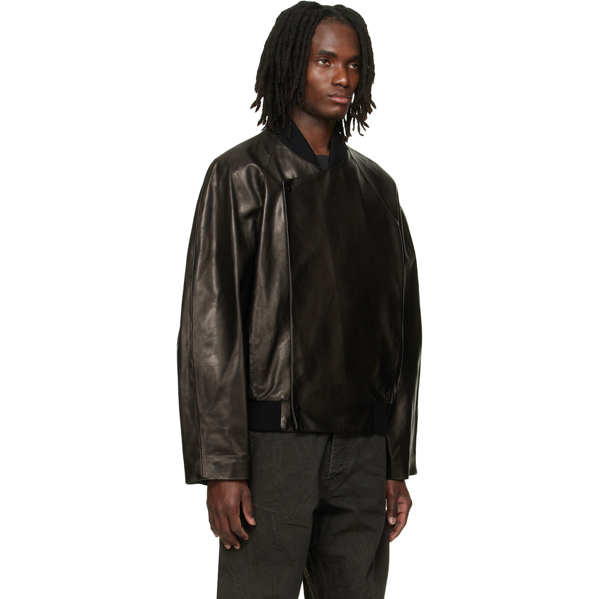 Fear of God Black Leather Raglan Bomber Jacket