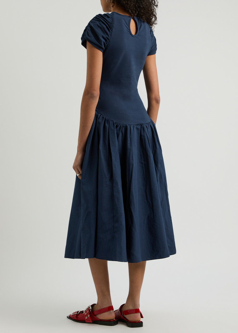 Free People Afternoon Elegance Stretch-cotton Midi Dress Navy