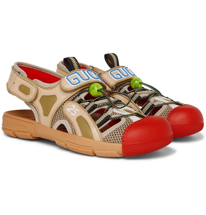 Photo: Gucci - Tinsel Logo-Detailed Rubber, Leather And Mesh Sandals - Red