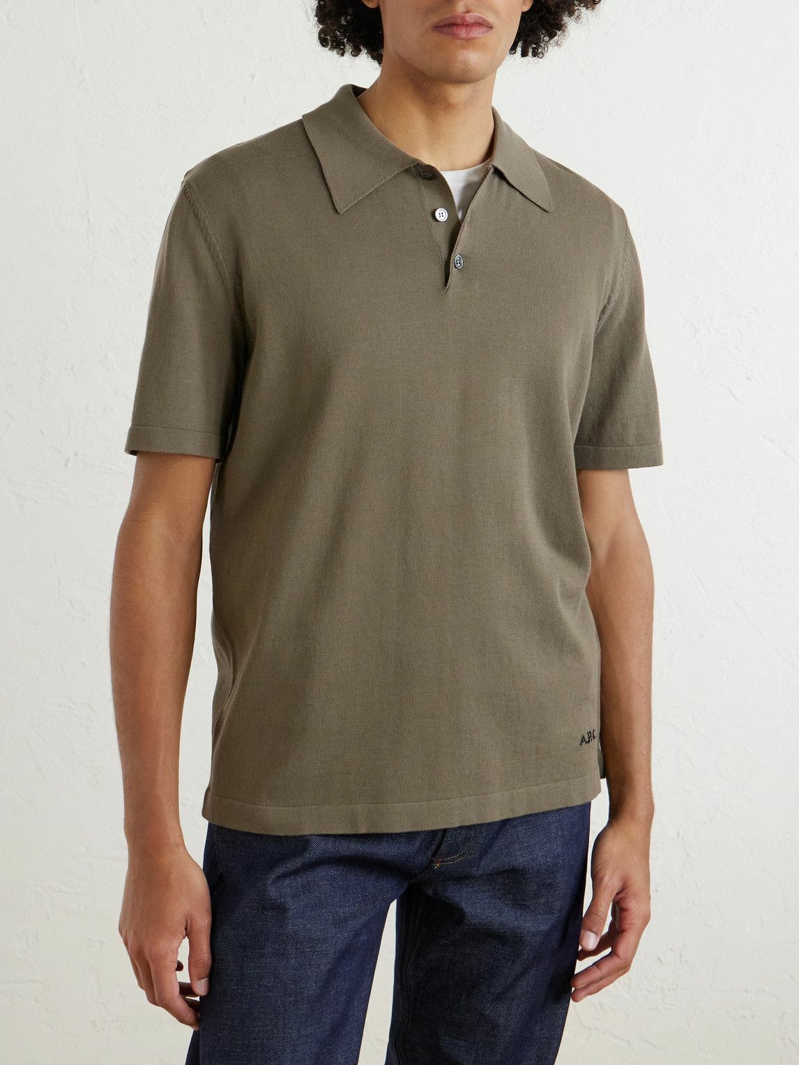 A.P.C. - Logo-Intarsia Cotton Polo Shirt - Green