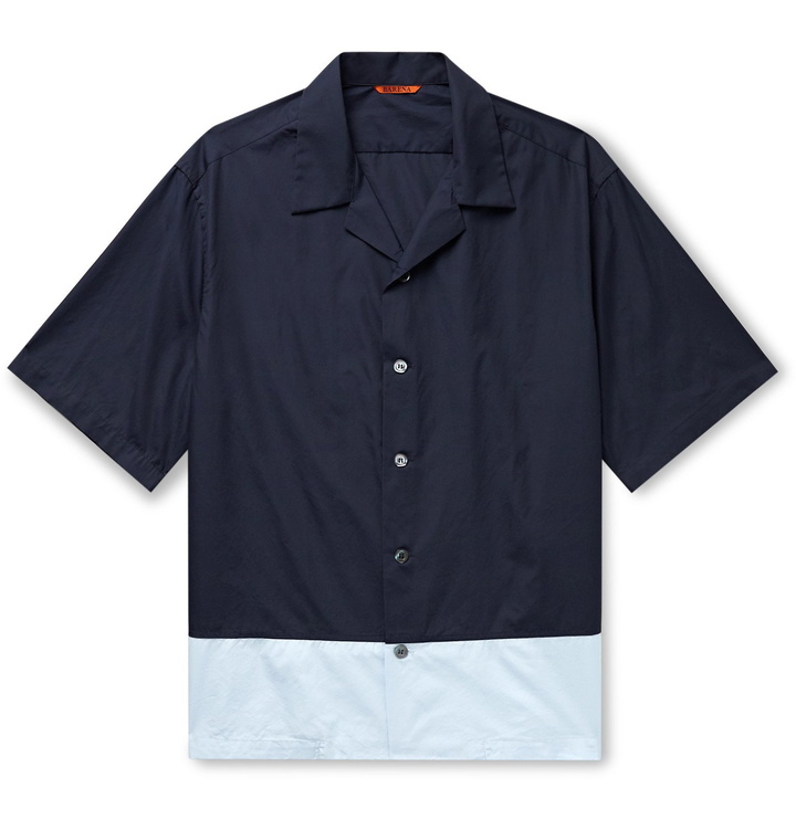 Photo: Barena - Camp-Collar Colour-Block Cotton-Poplin Shirt - Blue