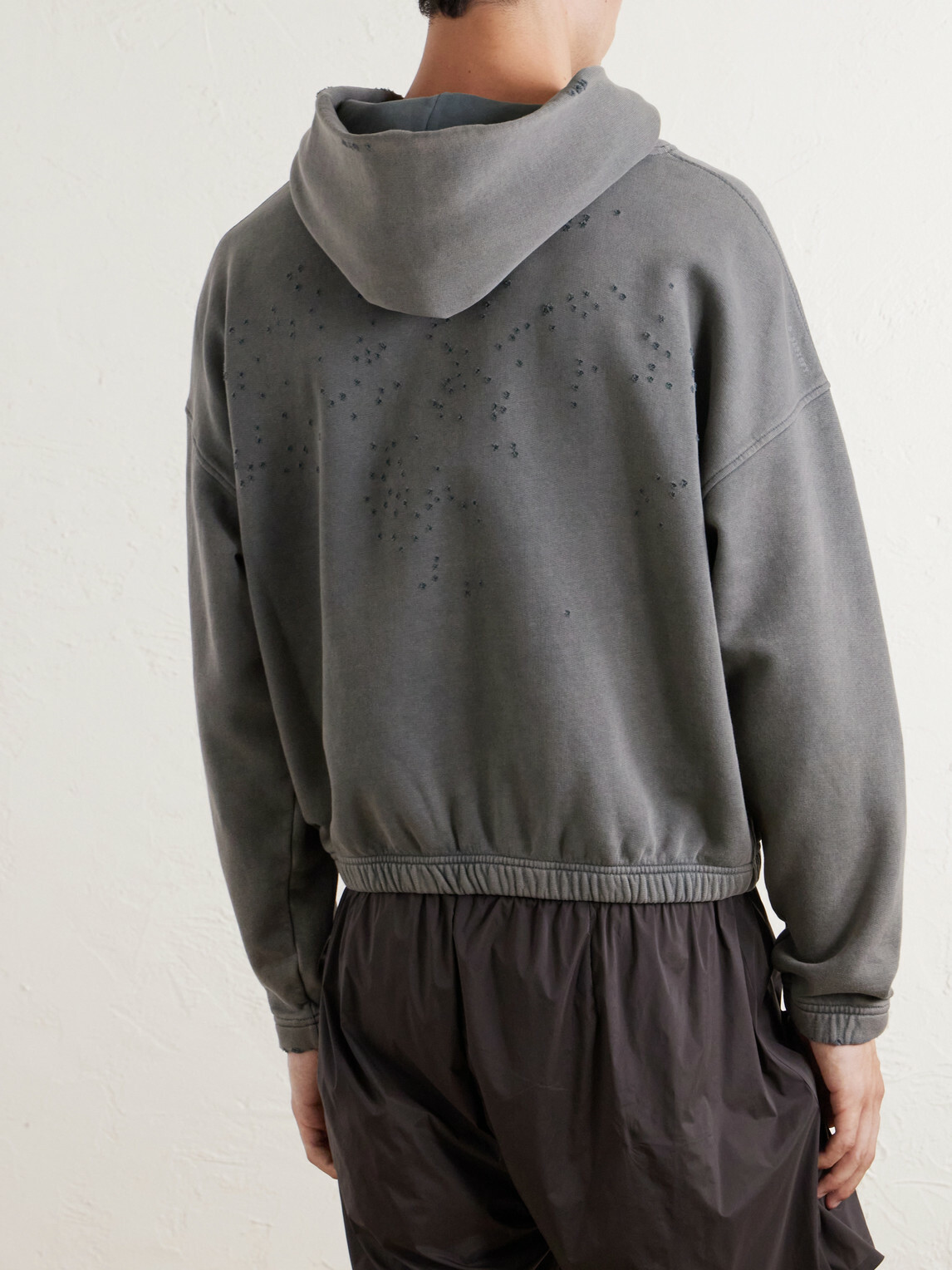 Satisfy - Logo-Print Distressed Cotton-Jersey Hoodie - Gray