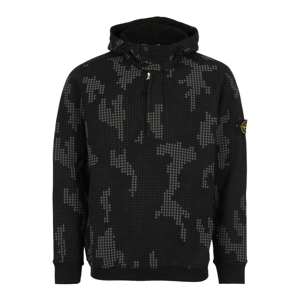 Sweatshirt Hooded Check Grid Camo - Black