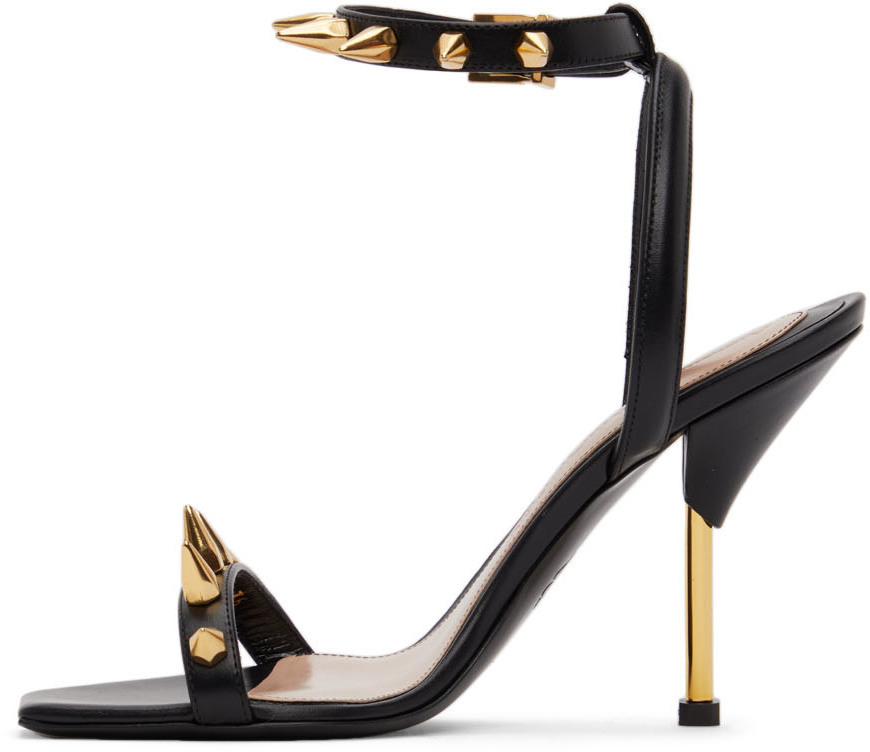 サンダル・ミュール Harness Sandals - Alexander McQueen - Leather - Black/Gold Alexander McQueen Black & Gold Studded Heeled Sandals