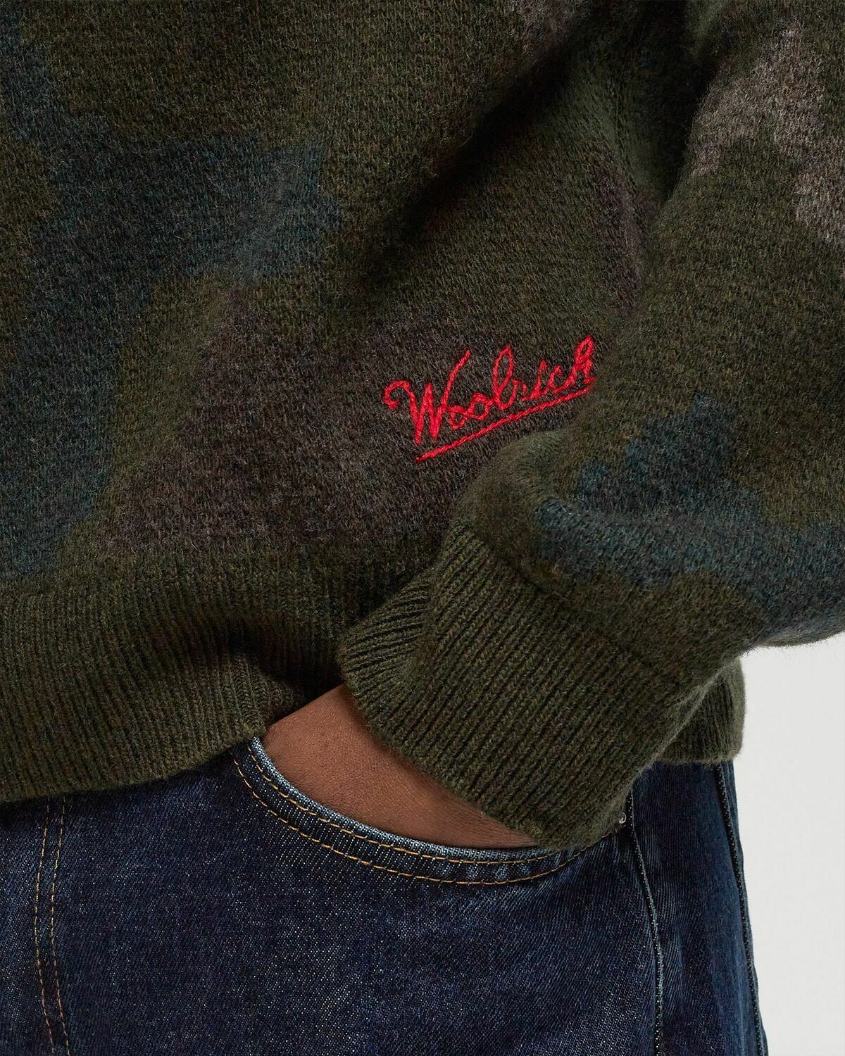 WOOLRICH BLACK LABEL - LAMBSWOOL CAMO CREWNECK Green Mens Pullover