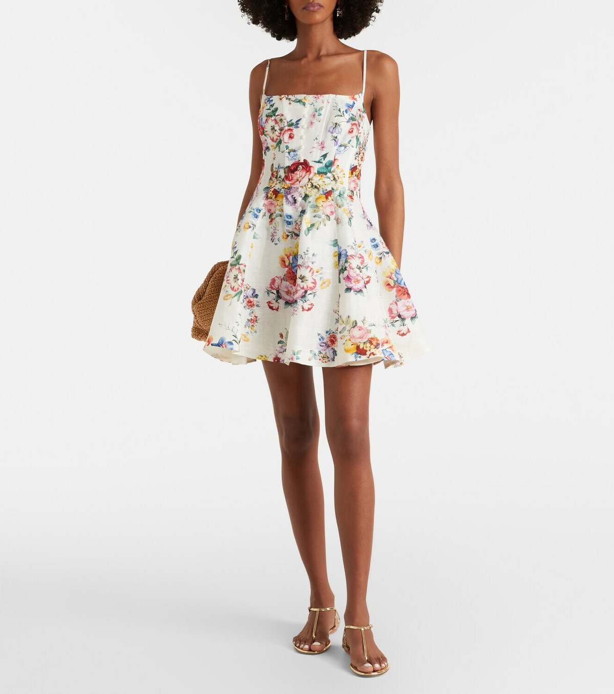 Camilla Embellished floral linen and silk minidress