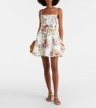 Camilla Embellished floral linen and silk minidress