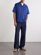 Blue Blue Japan - Sakura Camp-Collar Indigo-Dyed Floral-Print Linen Shirt - Blue