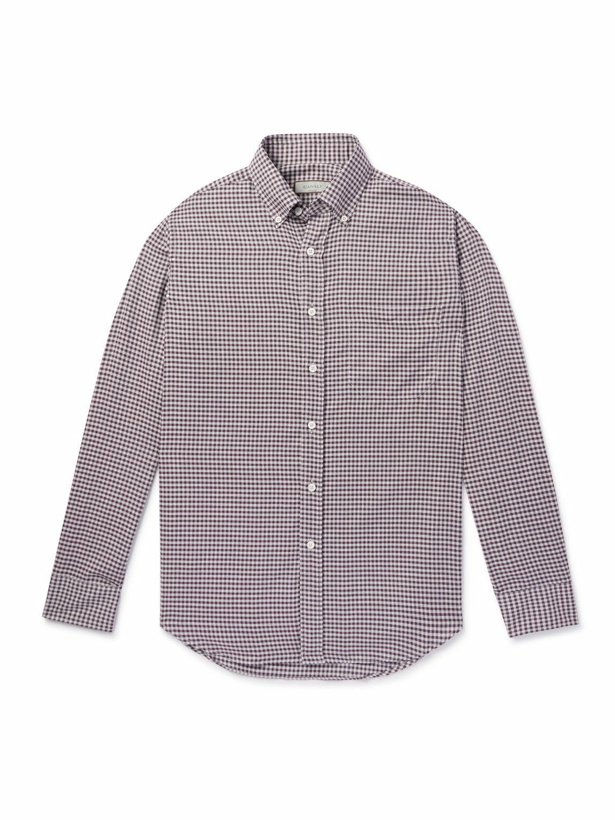 Photo: Canali - Button-Down Collar Gingham Cotton and Linen-Blend Shirt - Burgundy