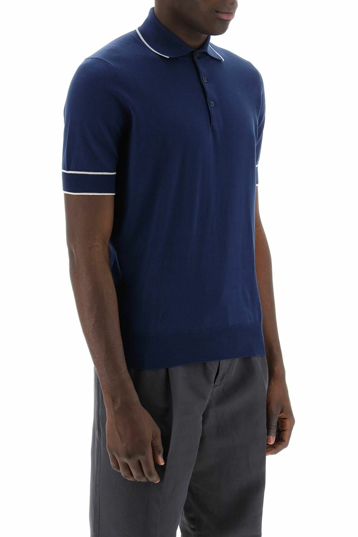 Brunello Cucinelli Men Lightweight Cotton Knit Polo Shirt
