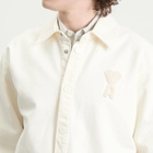 AMI Paris Men's Denim Overshirt With Knitted Ami De Coeur in Blanc Creme