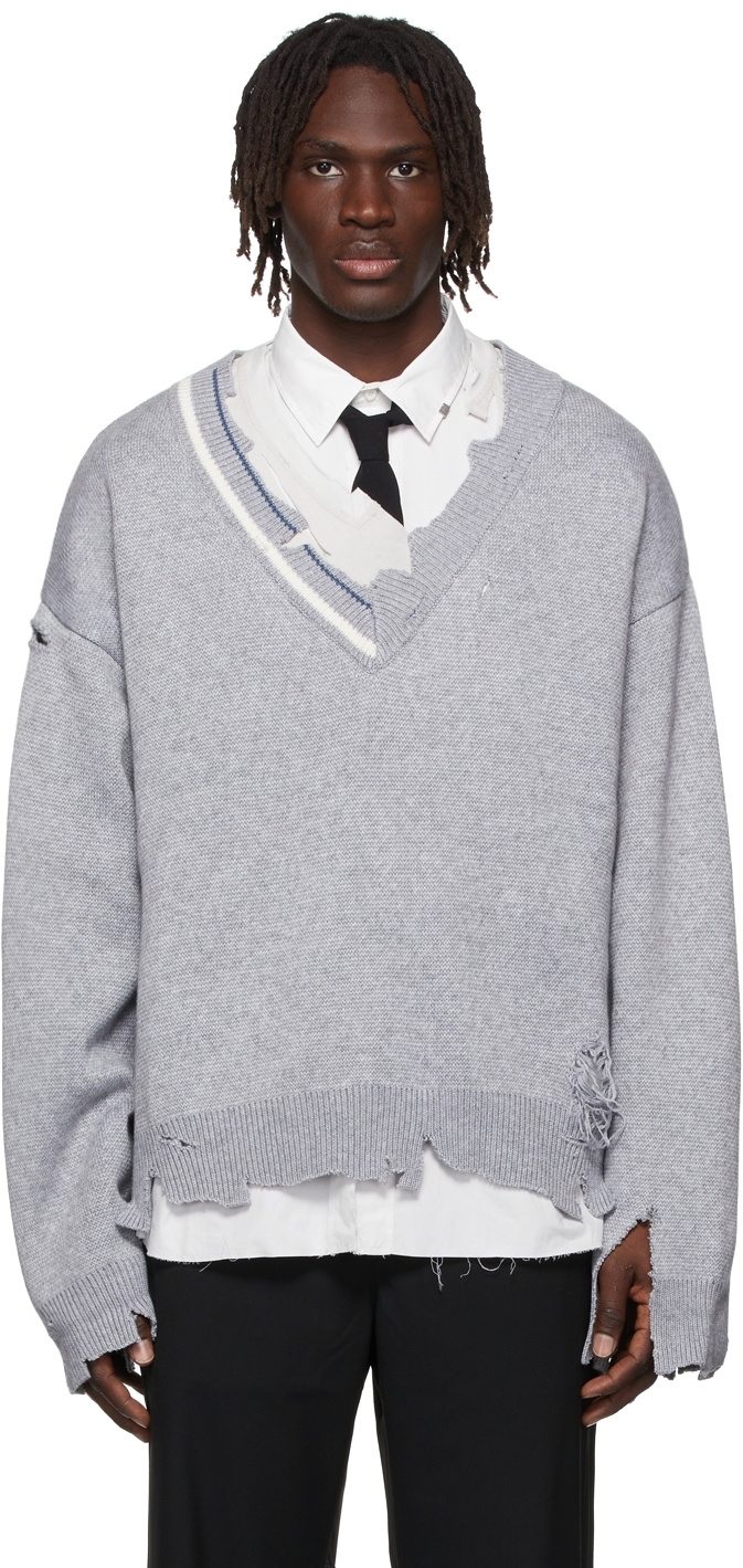 C2H4 Grey Distressed Layered Sweater C2H4