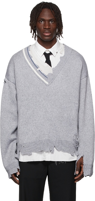 Photo: C2H4 Grey Distressed Layered Sweater
