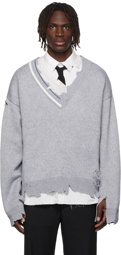 C2H4 Grey Distressed Layered Sweater