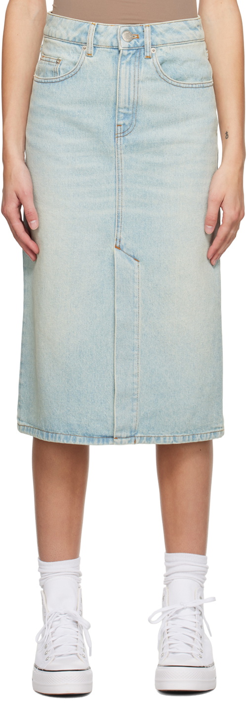 AMI Alexandre Mattiussi Blue Faded Denim Midi Skirt