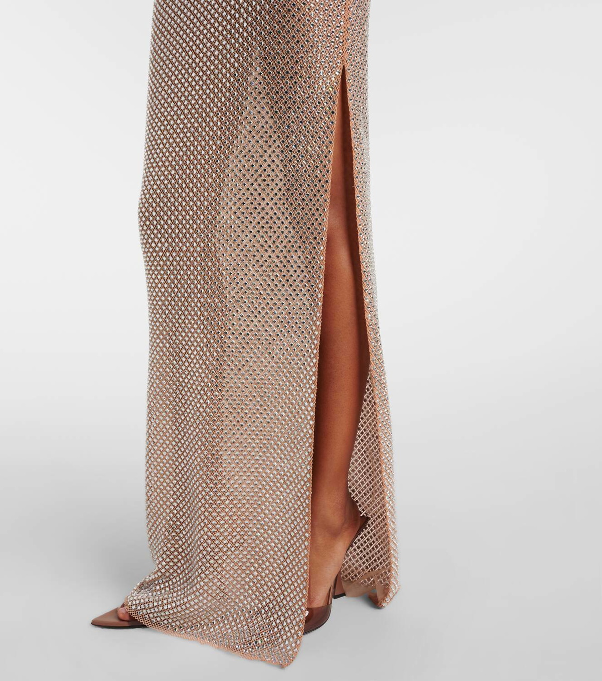 self portrait brown rhinestone dress Self-portrait - Brown Rhinestone Mesh Maxi Dress main image 0