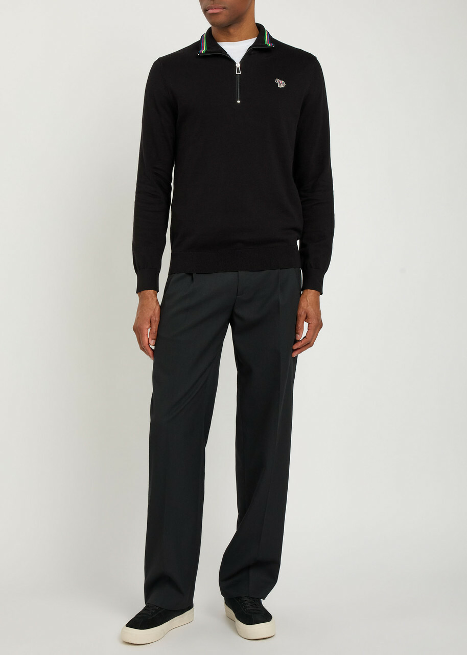 PS Paul Smith Appliquéd Half-zip Cotton Jumper Black