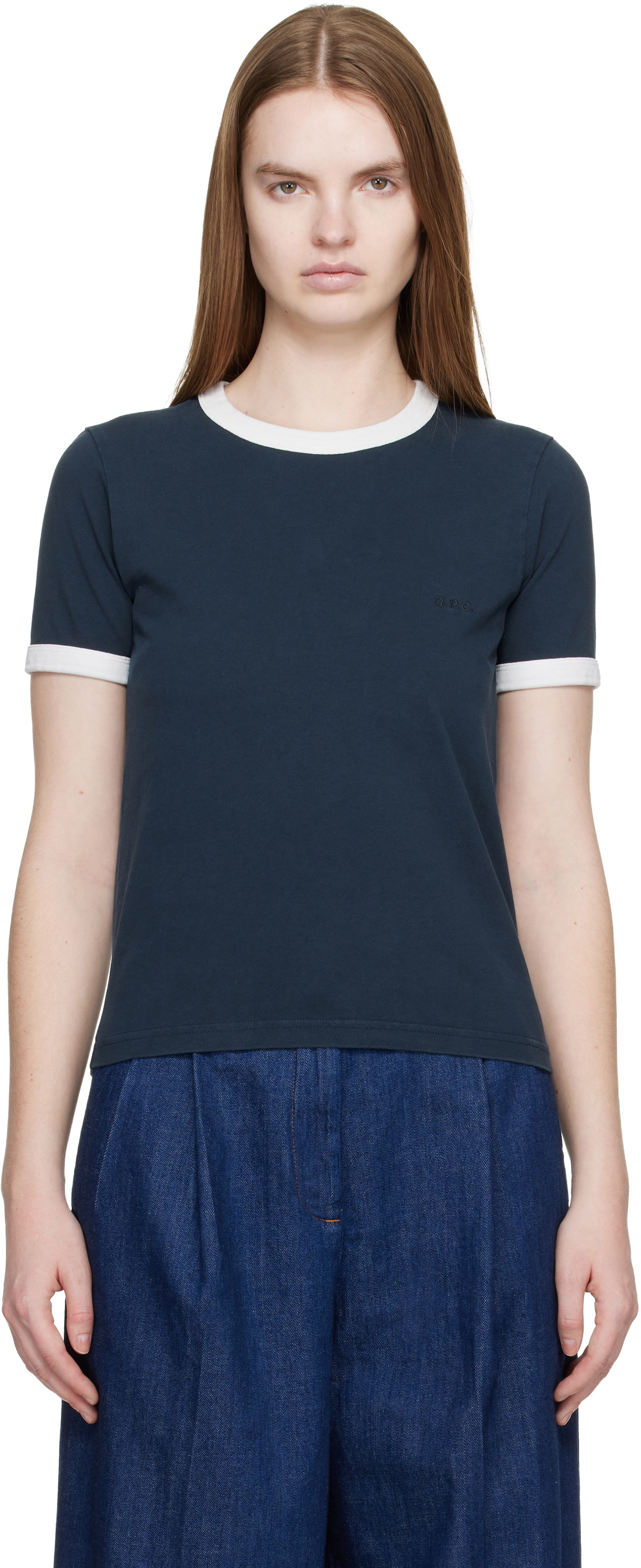 A.P.C. Navy Crop Manche Courte Contrast T-shirt