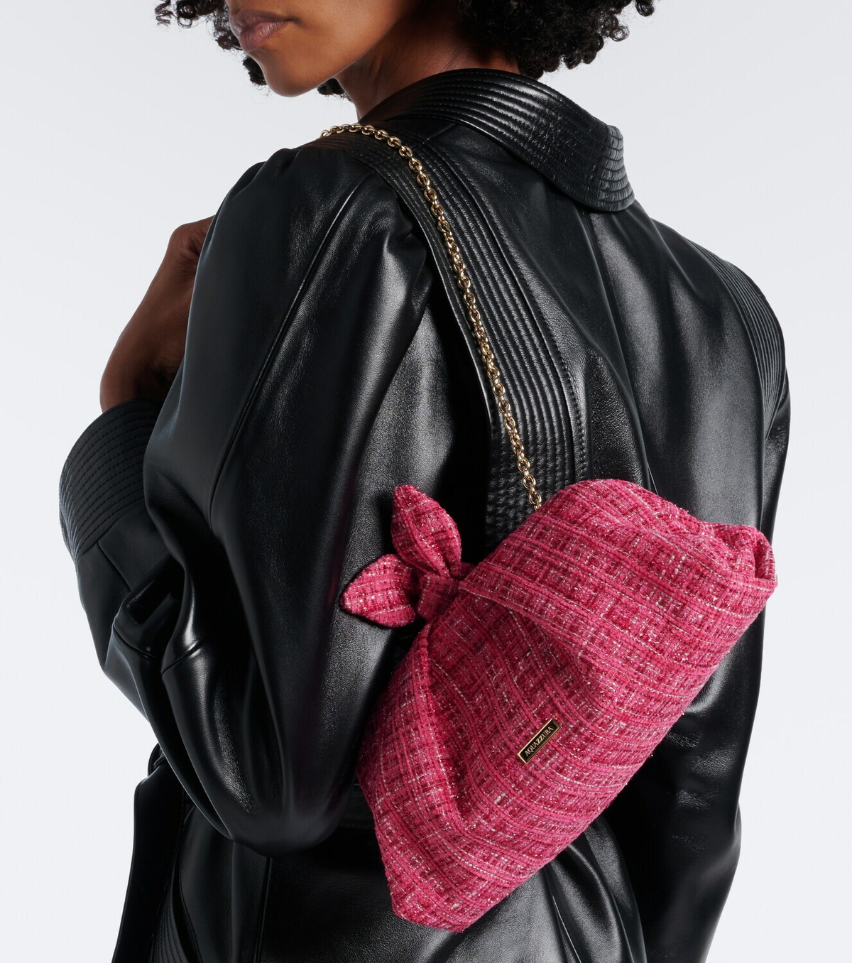 Aquazzura Bow Tie tweed clutch