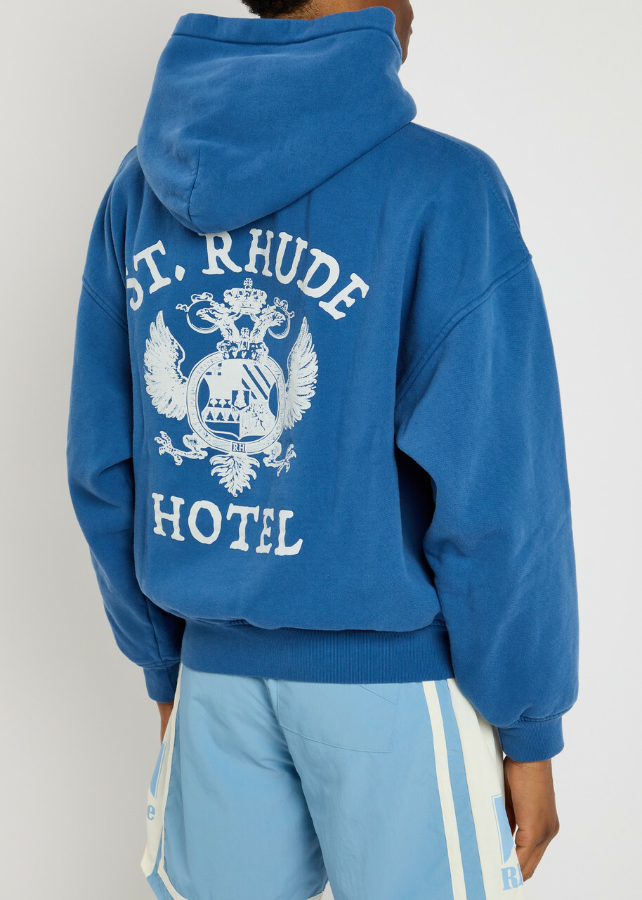Rhude St. Rhude Seal Hooded Cotton Sweatshirt Blue