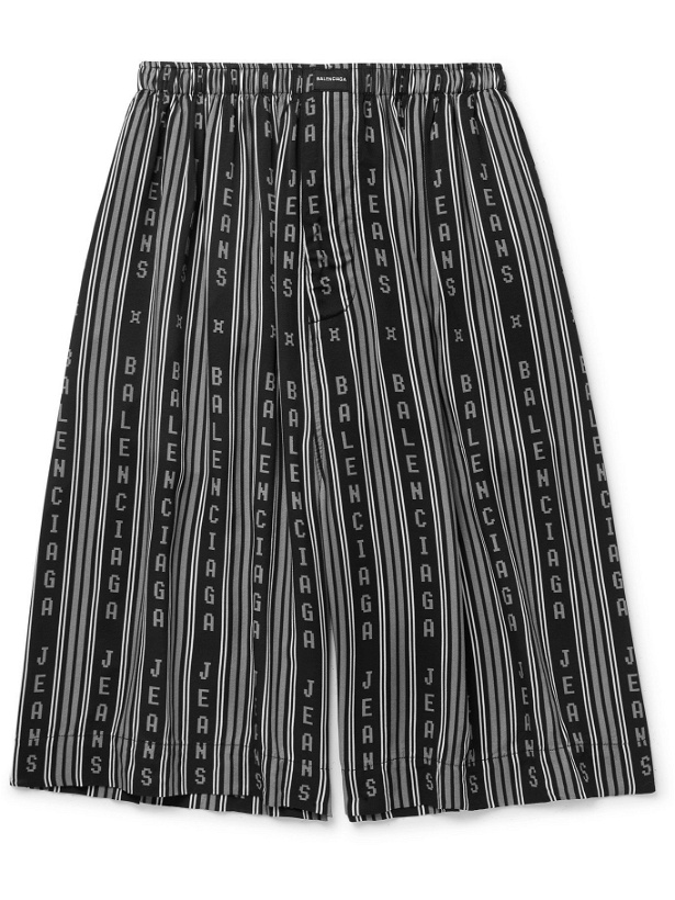Photo: BALENCIAGA - Wide-Leg Logo-Print Striped Twill Shorts - Black - IT 50