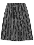 BALENCIAGA - Wide-Leg Logo-Print Striped Twill Shorts - Black - IT 50