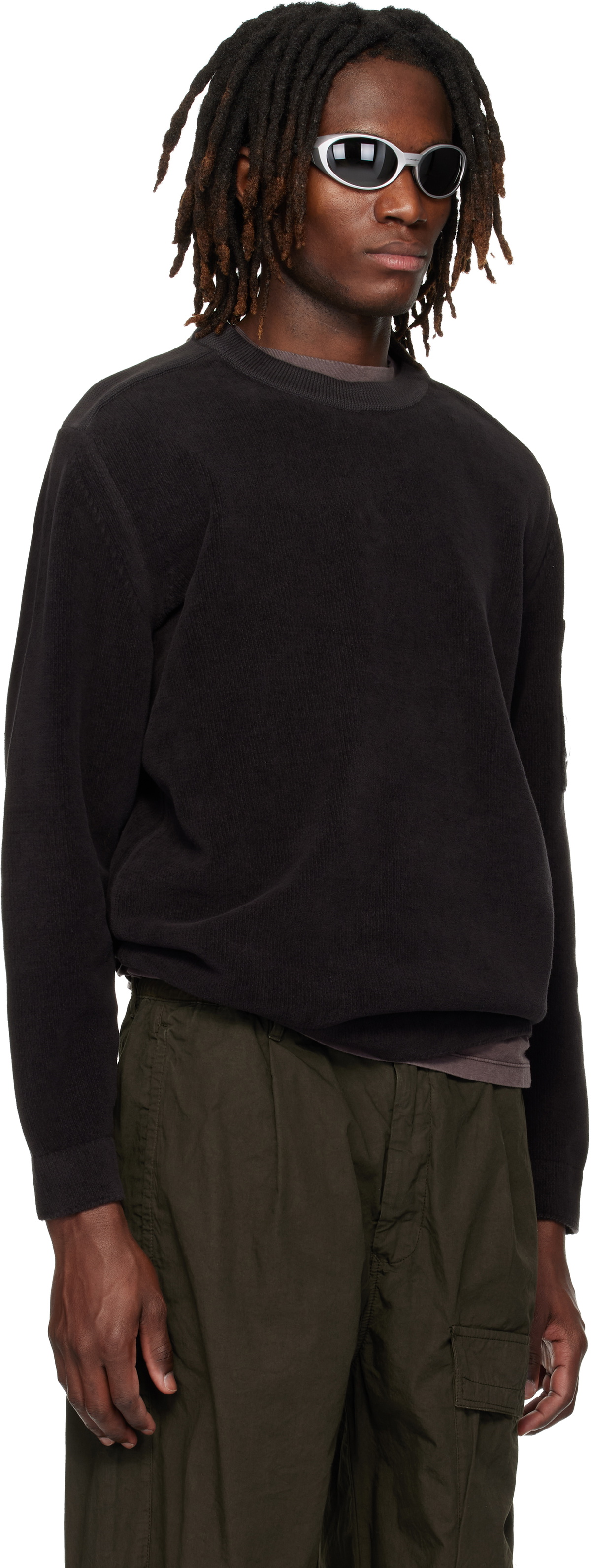 C.P. Company Black Cotton Chenille Lens Sweater